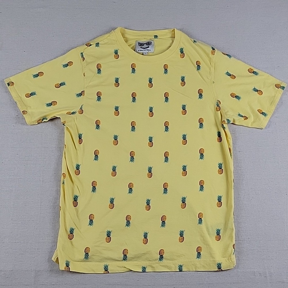 Good Vibes Pineapple Print T Shirt Mens Large Yellow Hawaiian Graphic Tee